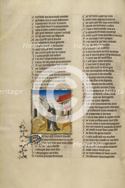 The Personification of False Pretence with Gold Pieces; Roman de la Rose, about 1405. Creator: Unknown.