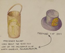 Fireman's Hat and Bucket, 1935/1942. Creator: Unknown.