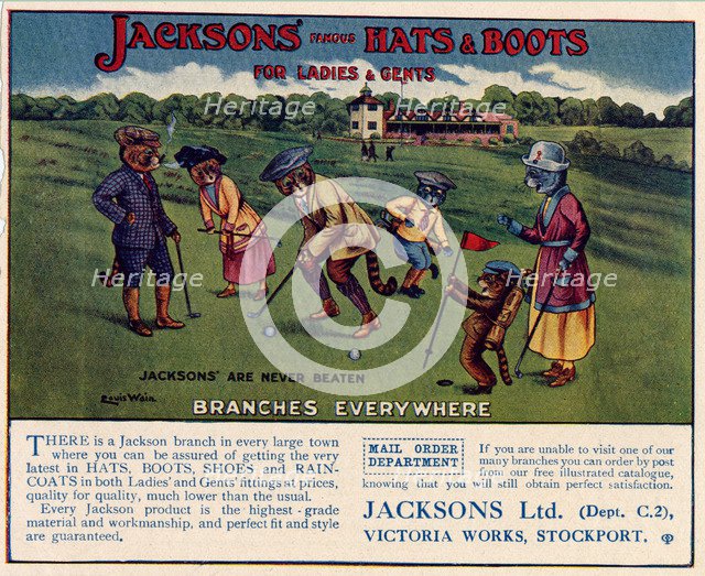 Jacksons Hats & Boots, 1910s-1920s. Artist: Louis Wain