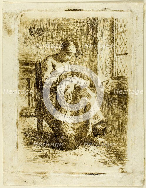 A Woman Sewing, 1855. Creator: Jean Francois Millet.