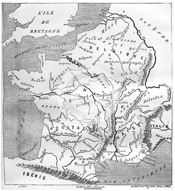 A map of Gaul during the time of Augustus, 1848, (1882-1884).Artist: MacCarthy