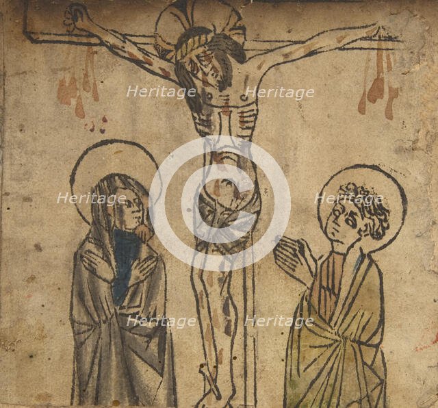 Christ on the Cross with the Virgin and St. John (Schr. 427a), 15th century., 15th century. Creator: Anon.