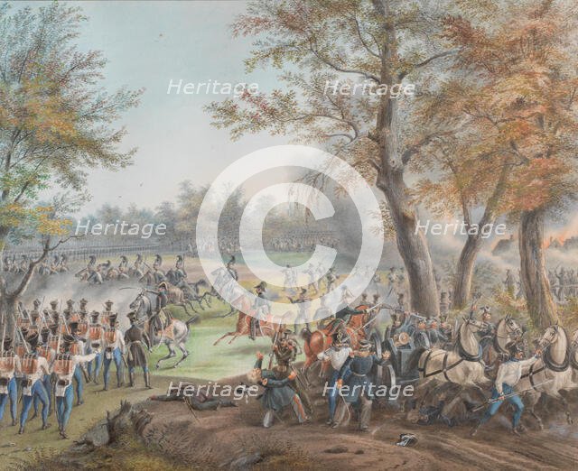 Battle at Zalesie near Biala Podlaska on October 1812, c. 1912. Creator: Hoechle, Johann Nepomuk (1790-1835).