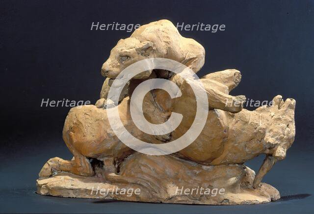 Jaguar Overcoming an Antelope, between 1796 and 1875. Creator: Antoine-Louis Barye.