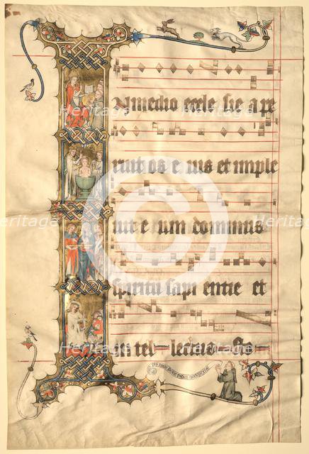 Leaf from the Wettinger Gradual: Historiated Initial (I)..., c1330. Creator: Second Master of the Wettinger Gradual (German).