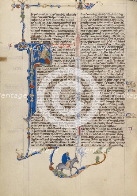 Initial F: David Orders the Beheading of an Amalekite; Abbey Bible, about 1250-1262. Creator: Unknown.