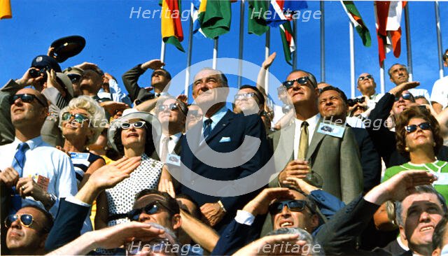 Spiro Agnew and Lyndon Johnson Watch the Apollo 11 Lift off, Florida, USA, 1969.  Creator: NASA.