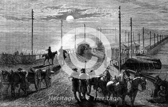 Guarding a bridge over the Potomac, American Civil War, c1861 (c1880). Artist: Unknown