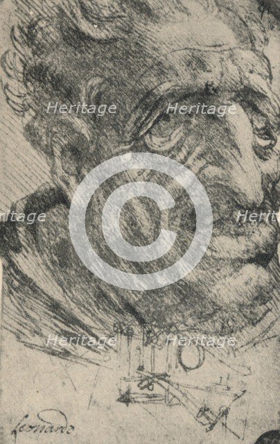 'Grotesque Head of a Man Turned Three-Quarters to the Right', c1480 (1945). Artist: Leonardo da Vinci.