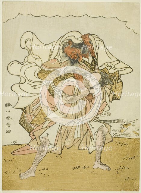 The Warrior Omori Hikoshichi Carrying a Female Demon on His Back, Japan, c. 1772. Creator: Shunsho.