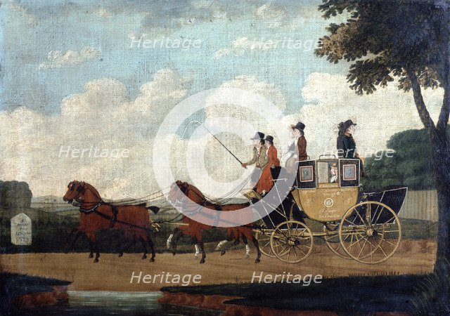 'The Royal Mail Coach, Chelmsford to London', 1799.  Artist: John Cordrey