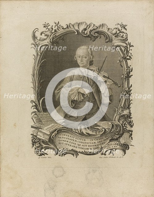 Leopold Mozart. Frontispiece of the Versuch einer gründlichen Violinschule, 1756. Artist: Friedrich (Fridrich), Jakob Andreas (1683-1751)