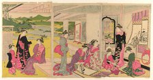 Women Viewing Scroll Paintings of the Gods of Good Fortune, late 18th-early 19th century. Creator: Hosoda Eishi.
