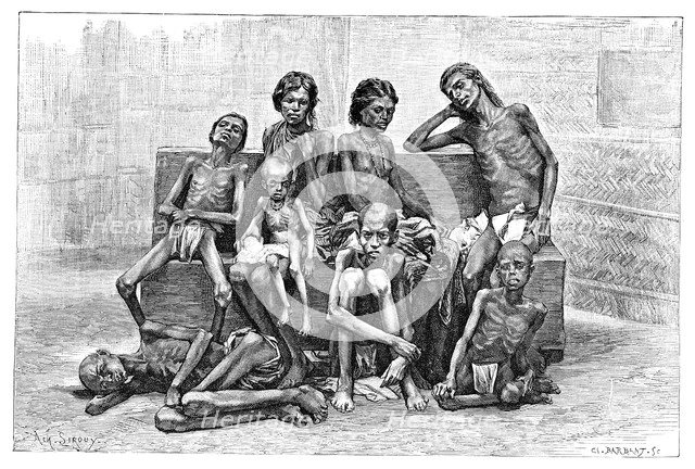Famine victims, India, 1895.Artist: Charles Barbant