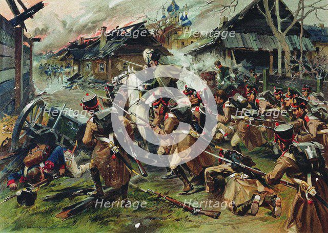 The Battle of Maloyaroslavets on 24 October 1812, 1900-1910. Artist: Samokish, Nikolai Semyonovich (1860-1944)