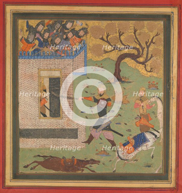 Bizhan Forces Farud to Retreat into his Fort, Folio from a Shahnama (Book of Kings), c1430-40. Creator: Unknown.