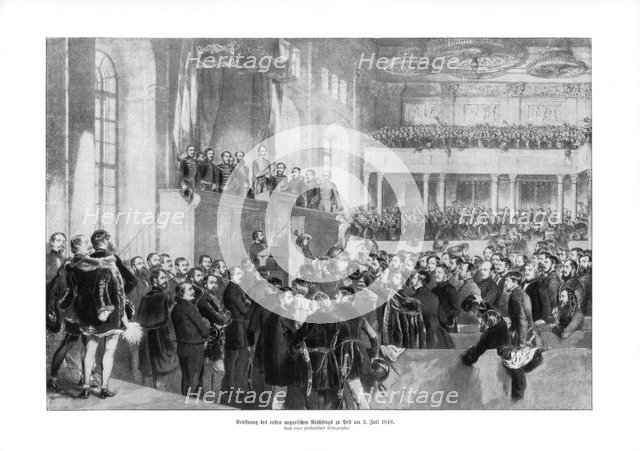 Hungarian parliament, (5th July 1848), 1900.Artist: Paul Burde