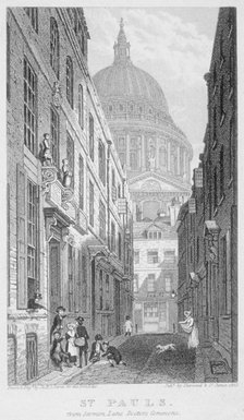 View of St Paul's Cathedral from Sermon Lane, City of London, 1823.       Artist: James Sargant Storer