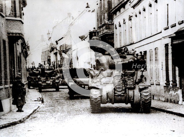 Polish tanks advance through the town of Tielt, Belgium, c1944. Artist: Unknown