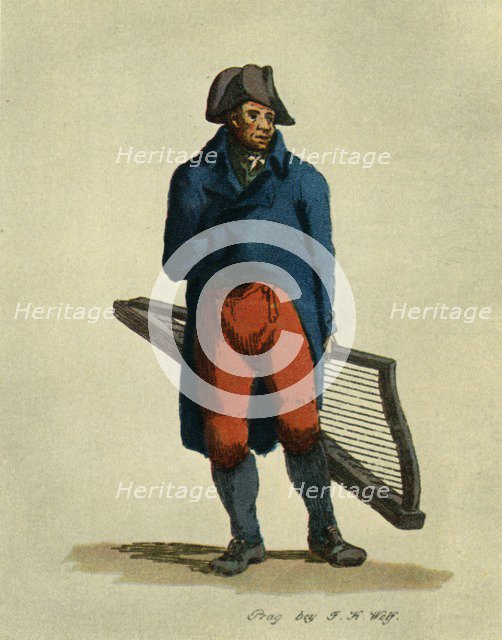 'Hooked harp and barrel-organ. Types of Prague musicians', 1948. Artist: Unknown.