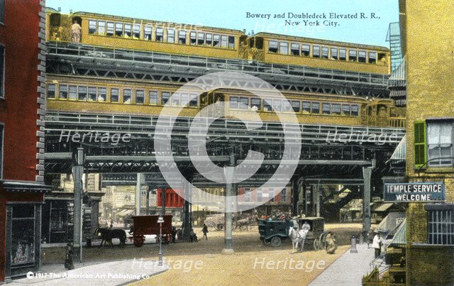 Double deck railway, the Bowery, New York City, New York, USA, 1916. Artist: Unknown