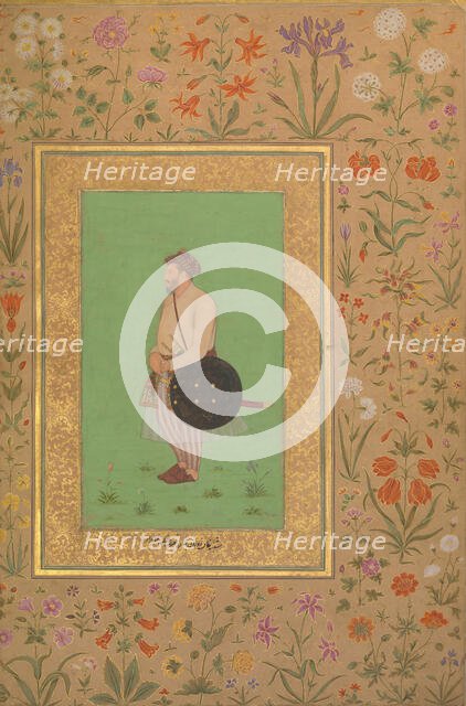 Portrait of Khan Dauran Bahadur Nusrat Jang, Folio from the Shah Jahan Album, verso: ca. 1640. Creator: Murad.