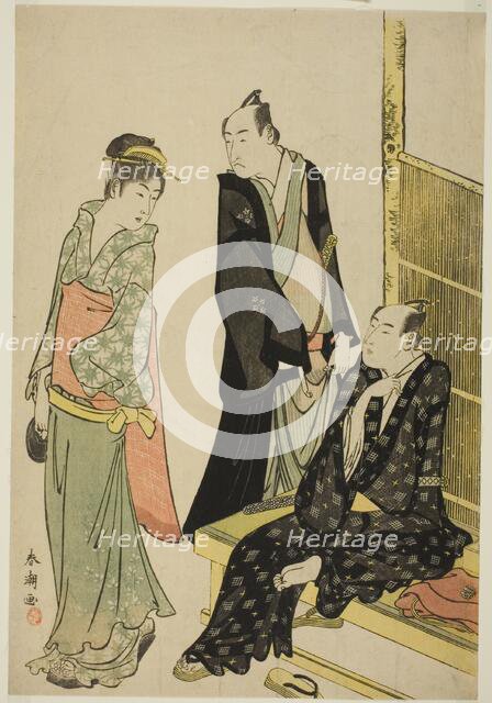 The Actors Onoe Matsusuke I and Ichikawa Omezo I at a Teahouse, c. 1780/1801. Creator: Katsukawa Shuncho.