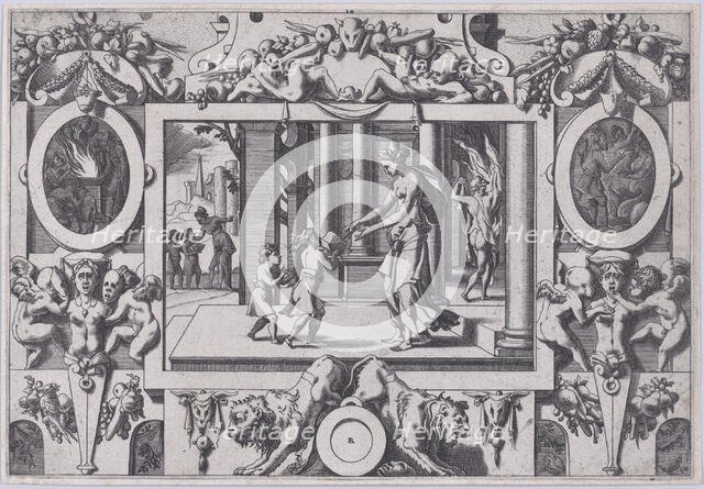 The Children of Medea and Jason Give Creusa the Fatal Present (Par ses deux fils à l'épous..., 1563. Creator: Rene Boyvin.