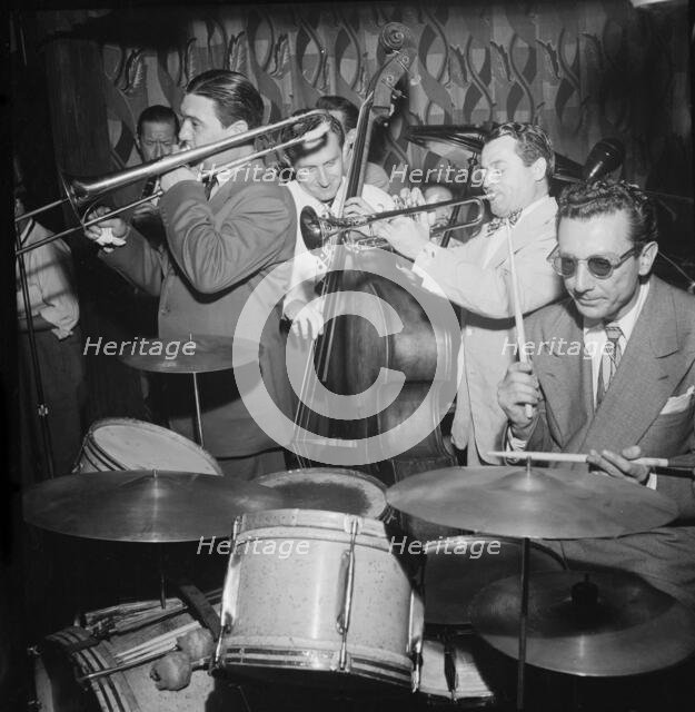 Portrait of Jack Teagarden, Jack Lesberg, and Max Kaminsky, Famous Door, New York, N.Y., 1947. Creator: William Paul Gottlieb.