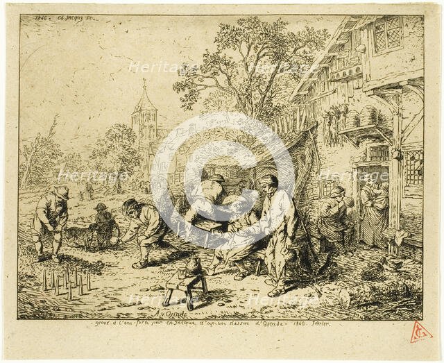 The Ninepin Players, 1846. Creator: Charles Emile Jacque.