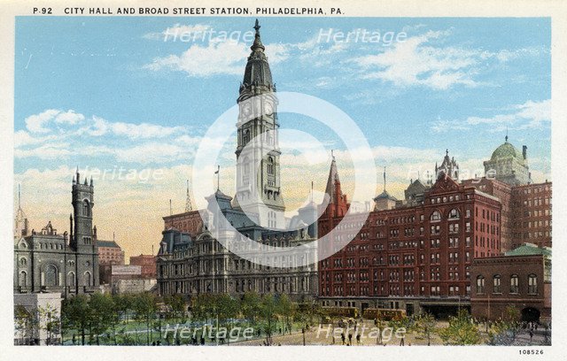City Hall and Broad Street Station, Philadelphia, Pennsylvania, USA, 1926. Artist: Unknown