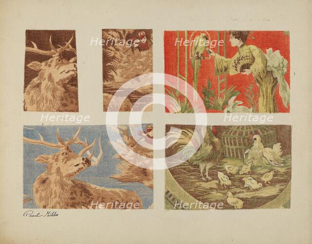 Four Textile Samples, c. 1940. Creator: Pearl Gibbo.