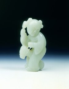 Boy with rattle on a hobby horse in jade, Qing dynasty, China, 2nd half of 18th century. Artist: Unknown