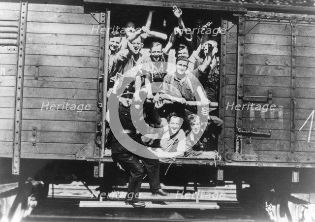 German soldiers in a railway wagon, France, August 1940. Artist: Unknown
