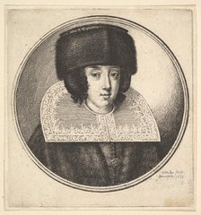 Woman with stiff lace collar and flat-crowned fur hat, 1645. Creator: Wenceslaus Hollar.