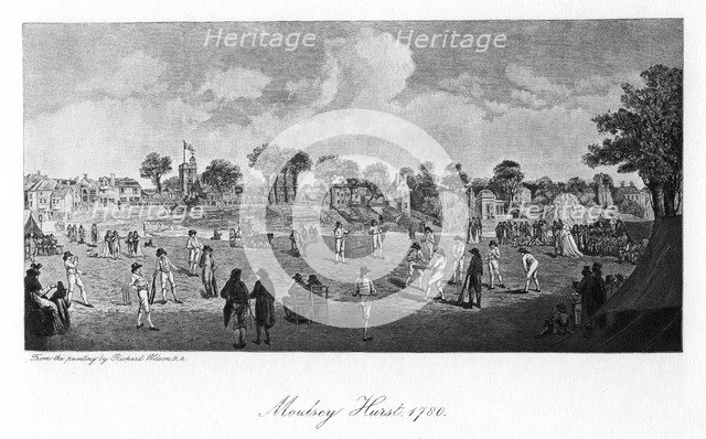 Cricket at Moulsey Hurst, 1780, (1912). Artist: Unknown