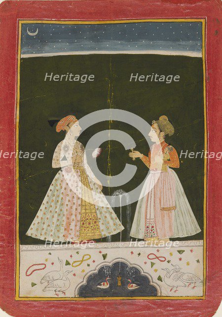 Prince Amar Singh with his infant son, early 1690s. Artist: Unknown.