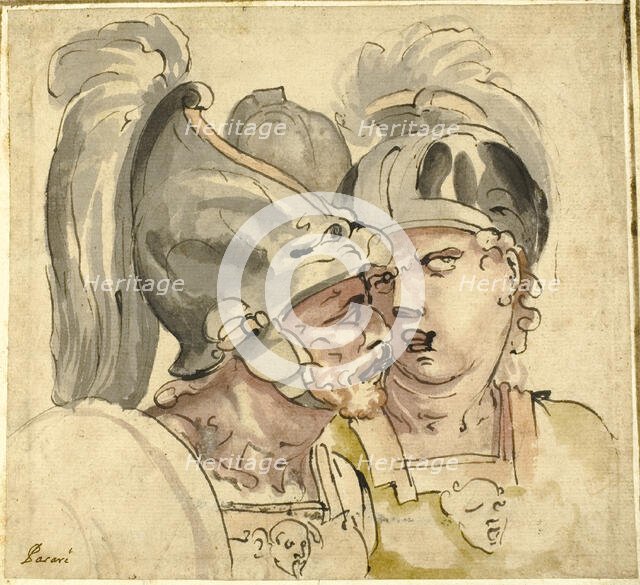 Two Helmeted Soldiers Conversing, n.d. Creator: Giuseppe Passeri.