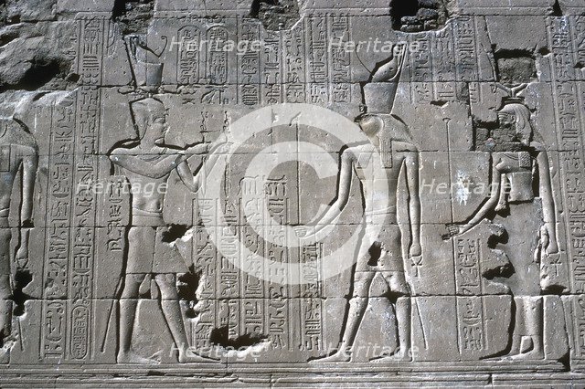 Relief of the Pharaoh before Horus, Temple of Horus, Edfu, Egypt, Ptolemaic Period, c251 BC-c246 BC. Artist: Unknown