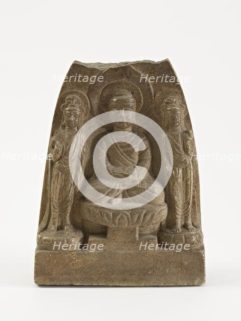 Seated Buddha with two bodhisattvas, Period of Division, 557-581. Creator: Unknown.