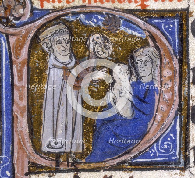 An astrologer discusses a child's horoscope with its mother, early 14th century.  Creator: Unknown.