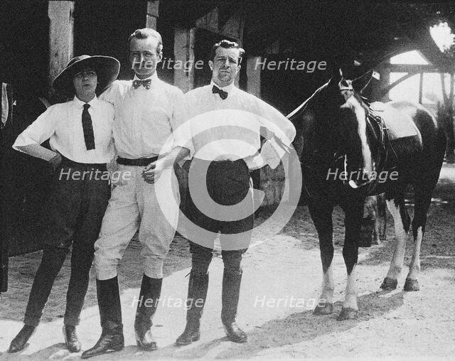 Gabrielle Chanel with Étienne Balsan (center) at Château de Royallieu, 1900s. Creator: Anonymous.