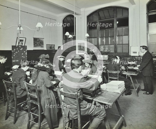 Typewriting class, Hammersmith Commercial Institute, London, 1913. Artist: Unknown.