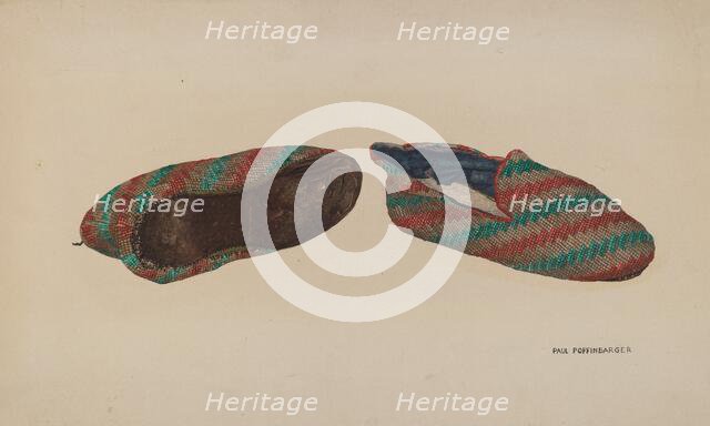 Men's Bedroom Slippers, 1935/1942. Creator: Paul Poffinbarger.