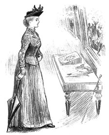 Sketches at the Royal Military Exhibition: looking at a battle picture, 1890. Creator: Unknown.