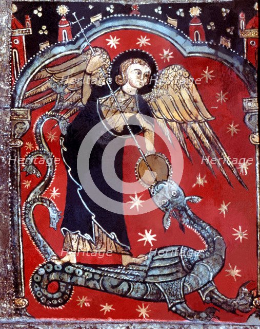 Detail of Saint Michael fighting the dragon on the altar front 'Master of Soriguerola' from the p…