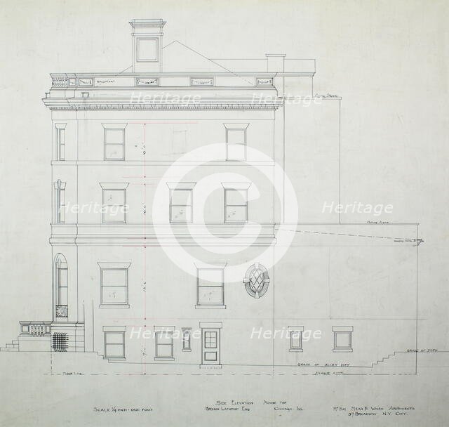Bryan Lathrop House, Chicago, Illinois, Side Elevation, c. 1892. Creator: McKim, Mead and White.