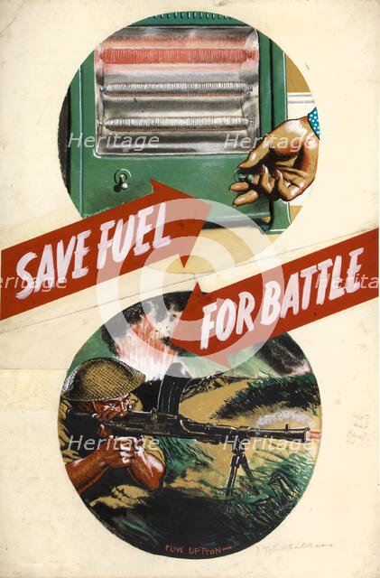 'Save fuel for battle', World War II poster, between 1939 and 1946. Creators: Central Office of Information, Clive Uptton.