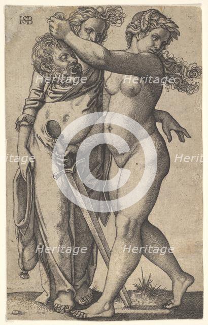 Judith walking to the left with the head of Holofernes in her right hand and a swor..., ca. 1530-50. Creator: Sebald Beham.