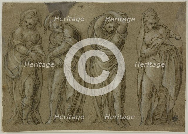 Four Standing Draped Female Figures, n.d. Creator: Paolo Farinati.